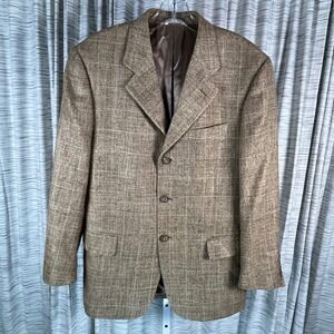 Zanieri Italy Mens Brown Glen Plaid Wool Silk Linen Blazer Sport Coat 40S SB/3